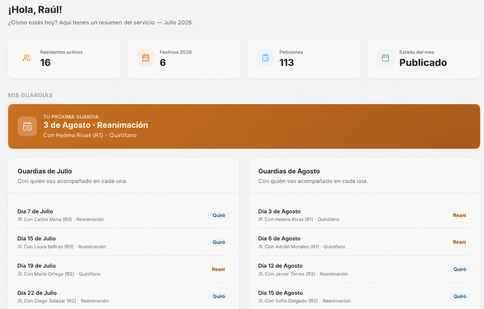 Captura de la consulta de guardias